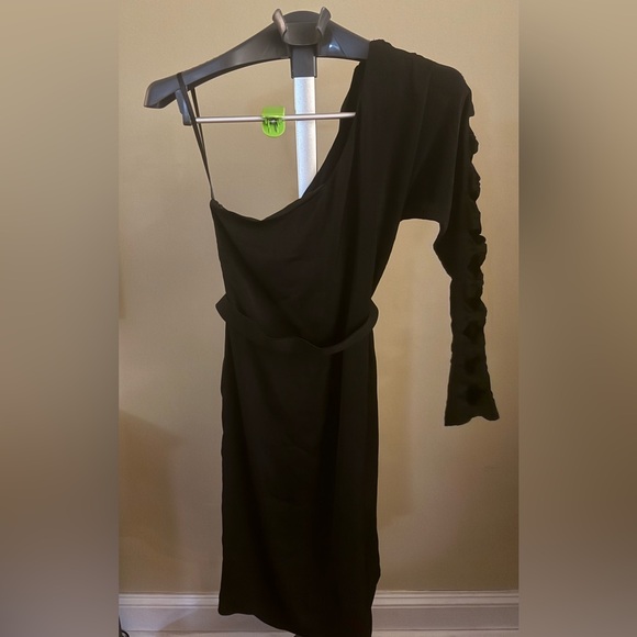 BCBG MAX AZRIA BLACK ONE SHOULDER DRESS  XS NWOT - Picture 5 of 5